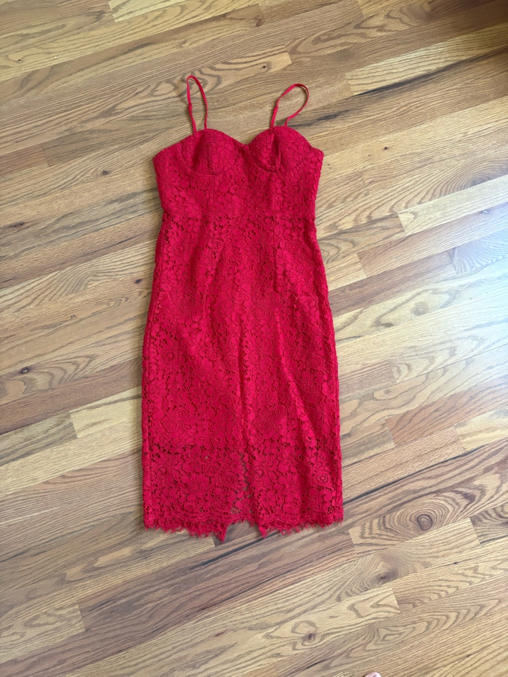 Red Lace Midi Dress